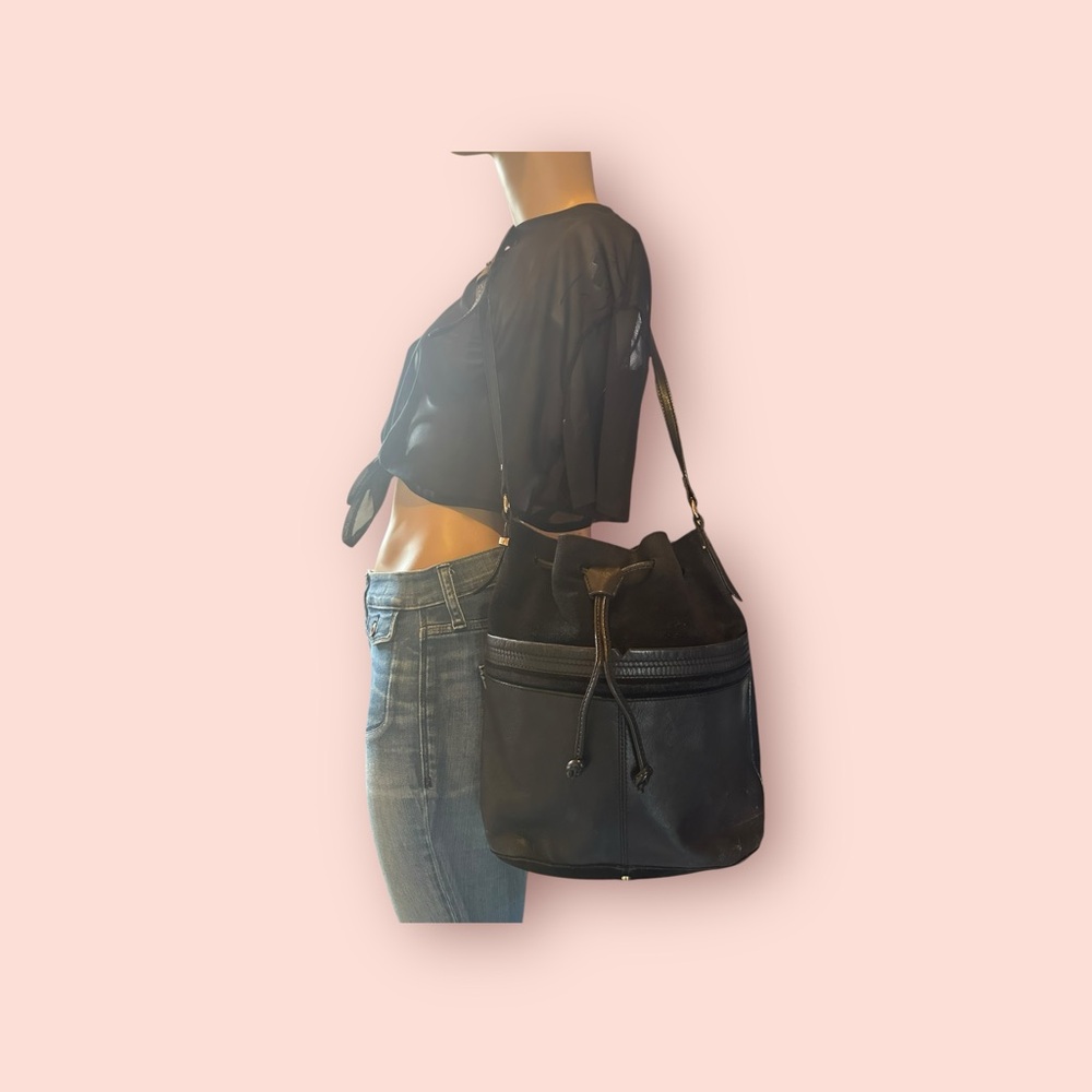 Kiomi leather bucket suede and leather purse (C8)
